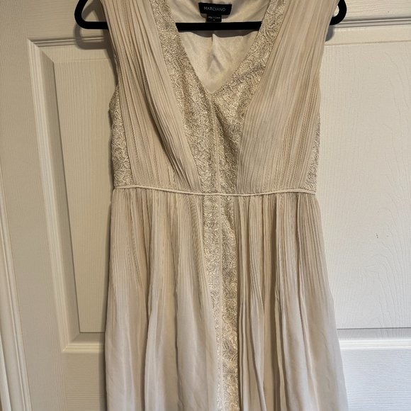 Marciano short chiffon dress with pleating and lace, Cream, Size 6 - Picture 1 of 4